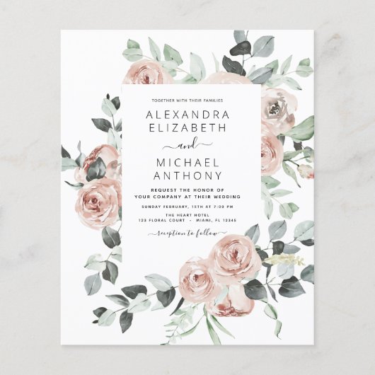 Budget Emerald Green Floral Wedding Flyer (Vorne)