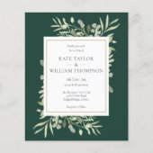 Budget Emerald Green Foliage Wedding Foto Einladun (Vorderseite)
