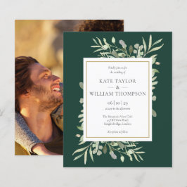 Budget Emerald Green Foliage Wedding Foto Einladun