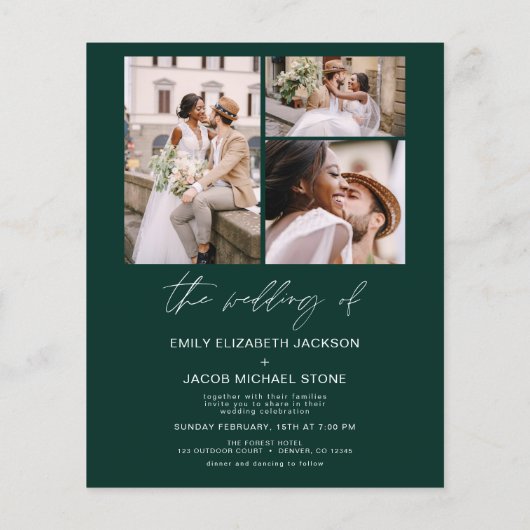 Budget Emerald Green Foto Wedding Einladung Flyer (Hinten)