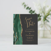 Budget Emerald Green Gold Agate Dark Save the Date (Stehend Vorderseite)