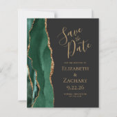 Budget Emerald Green Gold Agate Dark Save the Date (Vorderseite)