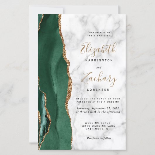 Budget Emerald Green Gold Agate Marble Wedding (Vorderseite)
