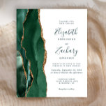 Budget Emerald Green Gold Agate Script Wedding<br><div class="desc">Der links Rand dieser eleganten,  modernen Hochzeitseinladung zeichnet sich durch einen smaragdgrünen Aquarellstreifen aus,  der mit vergoldetem Imitat-Glitzer bestickt ist. Der anpassbare Text verbindet skurrile Handschrift,  Copperplate und kursiv in smaragdgrün auf weißem Hintergrund. Die Rückseite ist mit einem smaragdgrünen und goldgelben Dekor ausgestattet.</div>