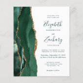 Budget Emerald Green Gold Agate Script Wedding (Vorderseite)