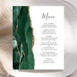 Budget Emerald Green Gold Agate Wedding<br><div class="desc">Die links Kulisse dieses eleganten,  modernen Hochzeitsmenüs besticht durch einen smaragdgrünen Aquarellstreifen,  der mit vergoldetem Imitat-Glitzer bestickt ist. Der benutzerdefinierbare Text vereint kokal-graue Handschriftenschrift und Copperplate-Schriftart auf weißem Hintergrund. Die Rückseite ist mit einem smaragdgrünen und goldgelben Dekor ausgestattet.</div>