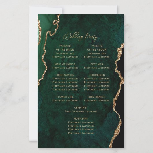 Budget Emerald Green Gold Agate Wedding Program (Rückseite)