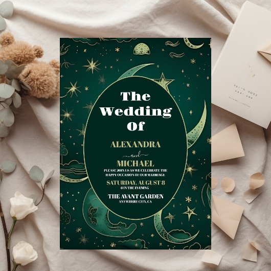 Budget Emerald Green Gold Celestial Wedding