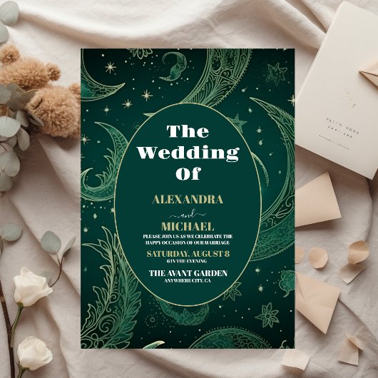 Budget Emerald Green Gold Celestial Wedding