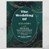 Budget Emerald Green Gold Celestial Wedding Flyer (Vorne)