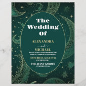Budget Emerald Green Gold Celestial Wedding Flyer (Vorne)