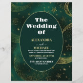 Budget Emerald Green Gold Celestial Wedding Flyer (Vorne)