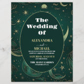 Budget Emerald Green Gold Celestial Wedding Flyer (Vorne)