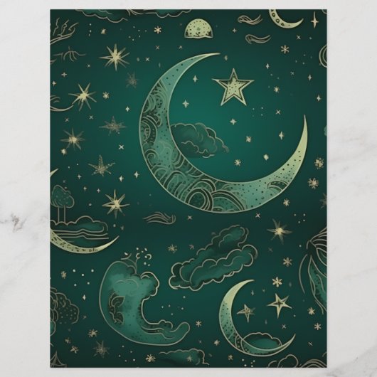 Budget Emerald Green Gold Celestial Wedding Flyer (Hinten)