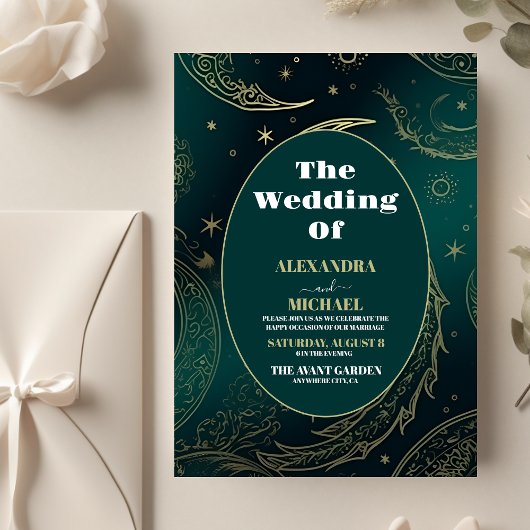 Budget Emerald Green Gold Celestial Wedding Flyer