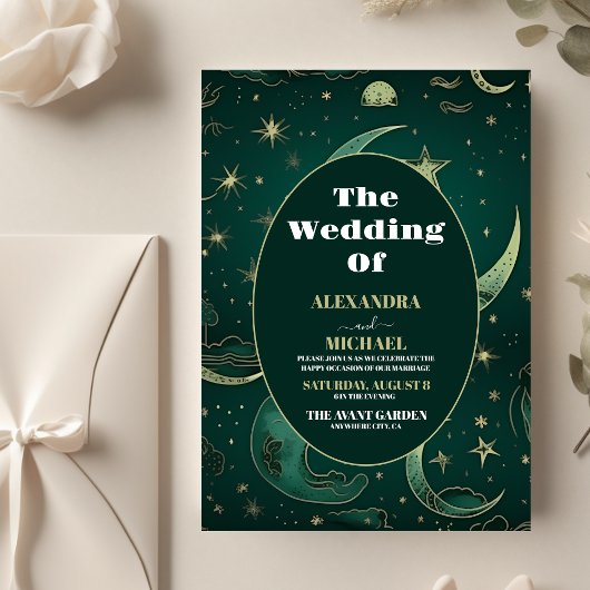 Budget Emerald Green Gold Celestial Wedding Flyer