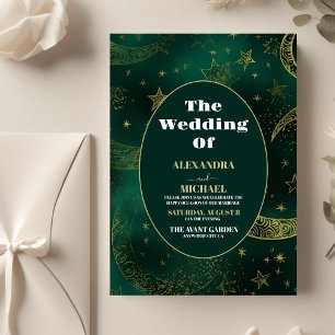 Budget Emerald Green Gold Celestial Wedding Flyer