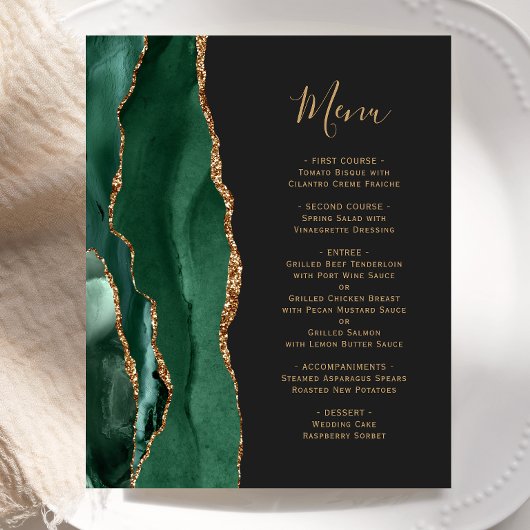 Budget Emerald Green Gold Dark Wedding Menu