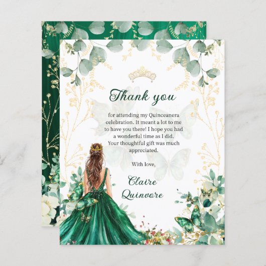 BUDGET Emerald Green Gold Floral Foto Quinceanera (Vorne/Hinten)