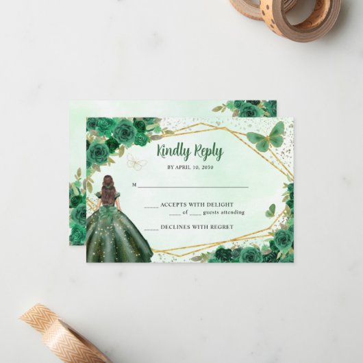 Budget Emerald Green Gold Floral Princess UAWG Mitteilungskarte (Vorderseite/Rückseite Beispiel)