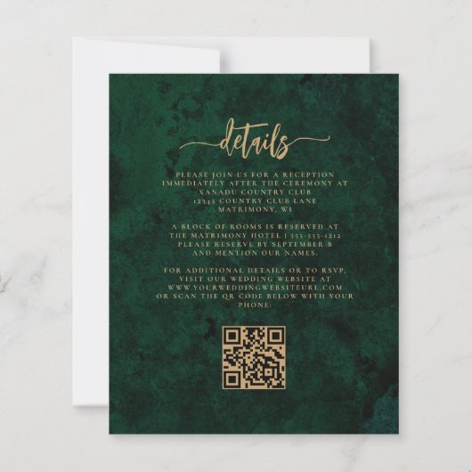 Budget Emerald Green Gold Floral QR Code Hochzeit (Rückseite)
