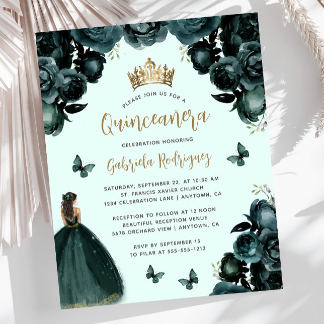 Budget Emerald Green Gold Floral Quinceañera (Von Creator hochgeladen)