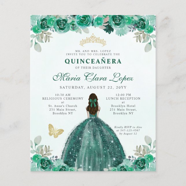Budget Emerald Green Gold Floral Tiara Quinceañera (Vorderseite)