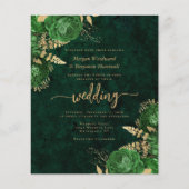 Budget Emerald Green Gold Floral Wedite Einladung (Vorderseite)
