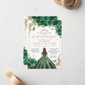Budget Emerald Green Gold Princess Quinceañera Mitteilungskarte (Vorderseite/Rückseite Beispiel)