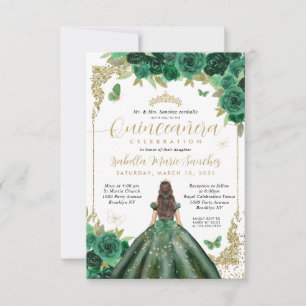 Budget Emerald Green Gold Princess Quinceañera Mitteilungskarte