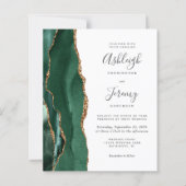 Budget Emerald Green Gold QR Code Wedding Einladun (Vorderseite)