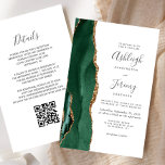 Budget Emerald Green Gold QR Code Wedding Einladun<br><div class="desc">Rett die Kosten für das Drucken und Verschicken separater RSVP-Karten mit dieser eleganten, modernen All-in-One-Hochzeitseinladung. Der links Rand verfügt über einen smaragdgrünen Aquarellstreifen mit goldenen Imitaten Glitzer. Der individuell anpassbare Text kombiniert handgeschriebene Holzkohle, Kupferplatte und kursiv Schriftart auf weißem Hintergrund. Die Rückseite bietet Platz für Hochzeitsdetails, zusammen mit einem QR-Code...</div>