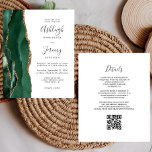 Budget Emerald Green Gold QR Code Wedding Einladun<br><div class="desc">Rett die Kosten für das Drucken und Verschicken separater RSVP-Karten mit dieser eleganten, modernen All-in-One-Hochzeitseinladung. Der links Rand verfügt über einen smaragdgrünen Aquarellstreifen mit goldenen Imitaten Glitzer. Der individuell anpassbare Text kombiniert handgeschriebene Holzkohle, Kupferplatte und kursiv Schriftart auf weißem Hintergrund. Die Rückseite bietet Platz für Hochzeitsdetails, zusammen mit einem QR-Code...</div>