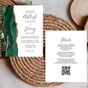 Budget Emerald Green Gold QR Code Wedding Einladun