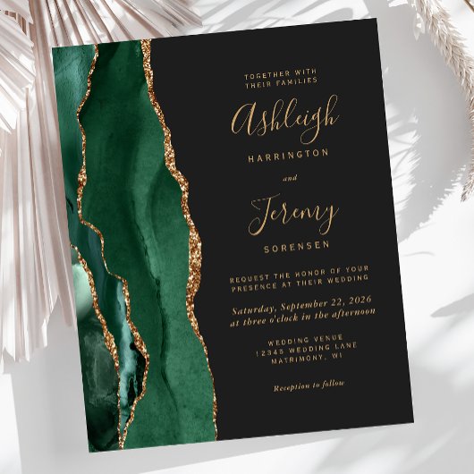 Budget Emerald Green Gold QR Code Wedding Einladun