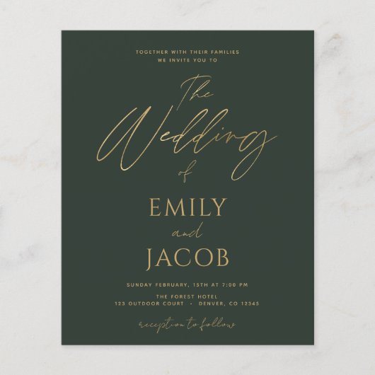 Budget Emerald Green Gold Wedding Modern Flyer (Vorne)