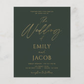 Budget Emerald Green Gold Wedding Typografy (Vorderseite)
