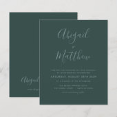 Budget Emerald Green Minimalistisch Wedding Einlad (Vorne/Hinten)