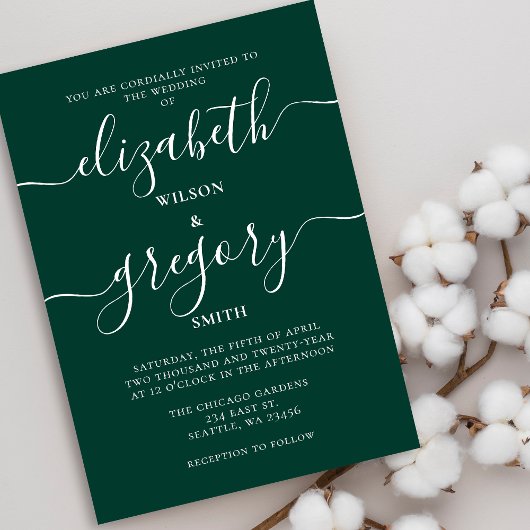 Budget Emerald Green Modern Wedding Einladung