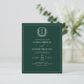 Budget Emerald Green Monogram Wedding Einladung (Stehend Vorderseite)