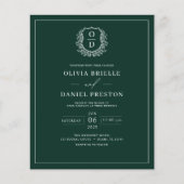 Budget Emerald Green Monogram Wedding Einladung (Vorderseite)