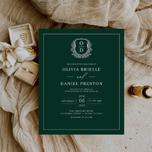 Budget Emerald Green Monogram Wedding Einladung