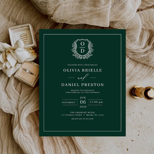 Budget Emerald Green Monogram Wedding Einladung Flyer