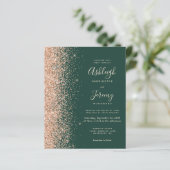 Budget Emerald Green Peach Glitzer Hochzeit Einlad (Stehend Vorderseite)