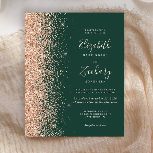 Budget Emerald Green Peach Glitzer Hochzeit Einlad