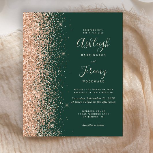 Budget Emerald Green Peach Glitzer Hochzeit Einlad