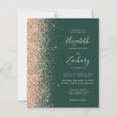 Budget Emerald Green Peach Glitzer Hochzeit Einlad (Vorderseite)