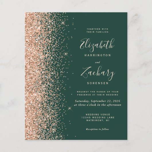 Budget Emerald Green Peach QR Code Einladung (Vorderseite)