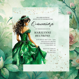 Budget Emerald Green Princess Quinceañera Einladun