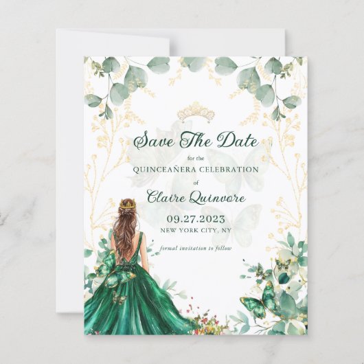 BUDGET Emerald Green Quinceanera Save the Date (Vorderseite)
